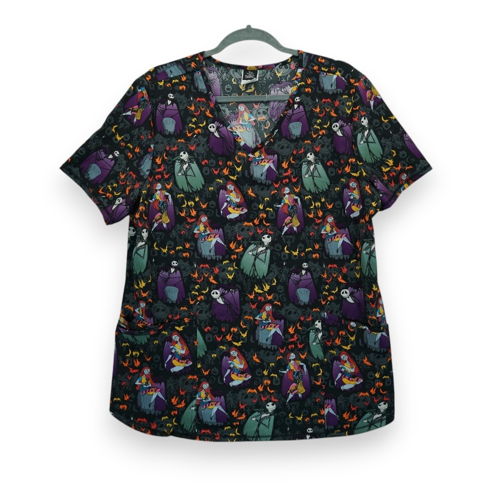 NWOT Scrubstar Women's Nightmare Before Christmas V-Neck Scrub‎ Top XL